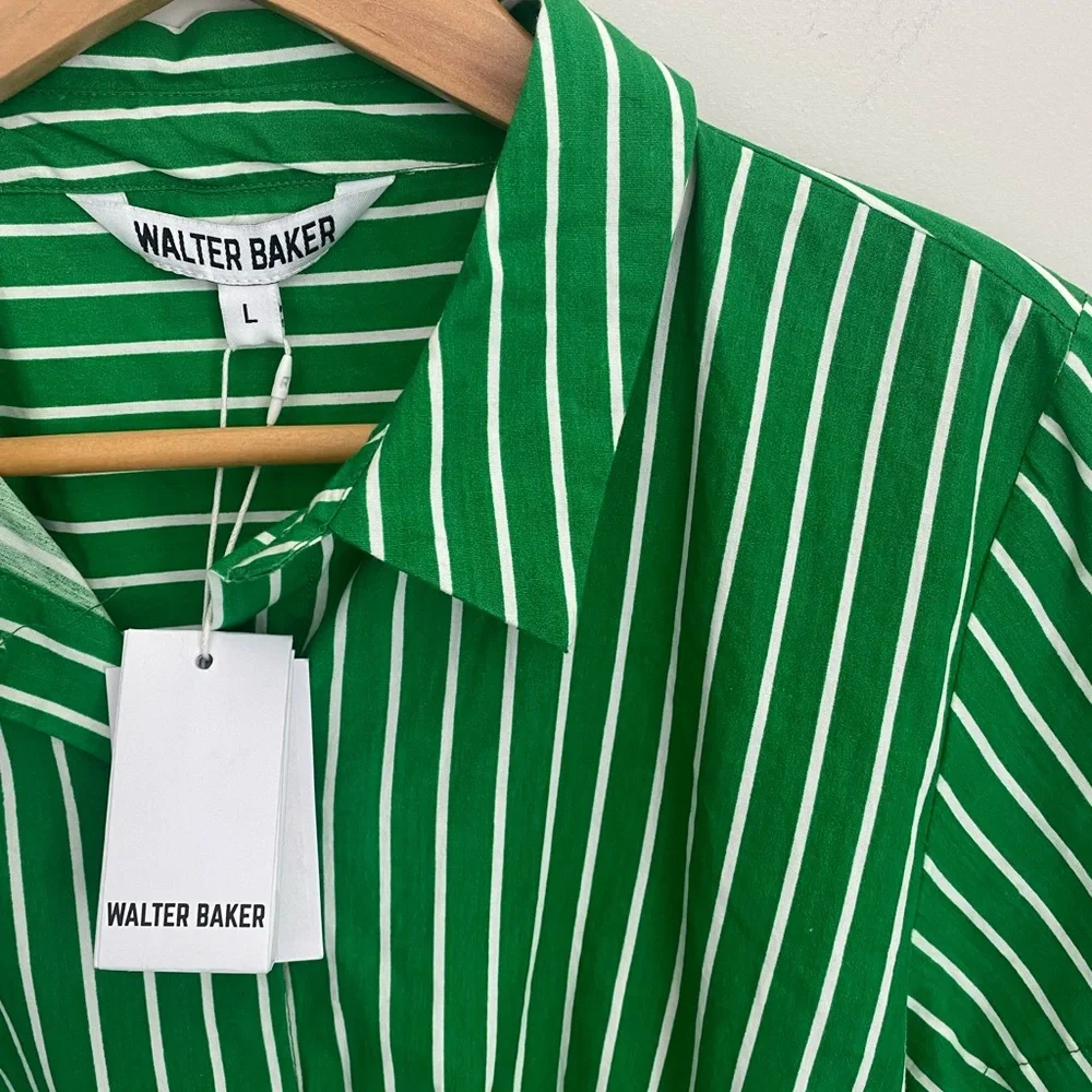 NWT Walter Baker green‎ and white striped meera dress size large